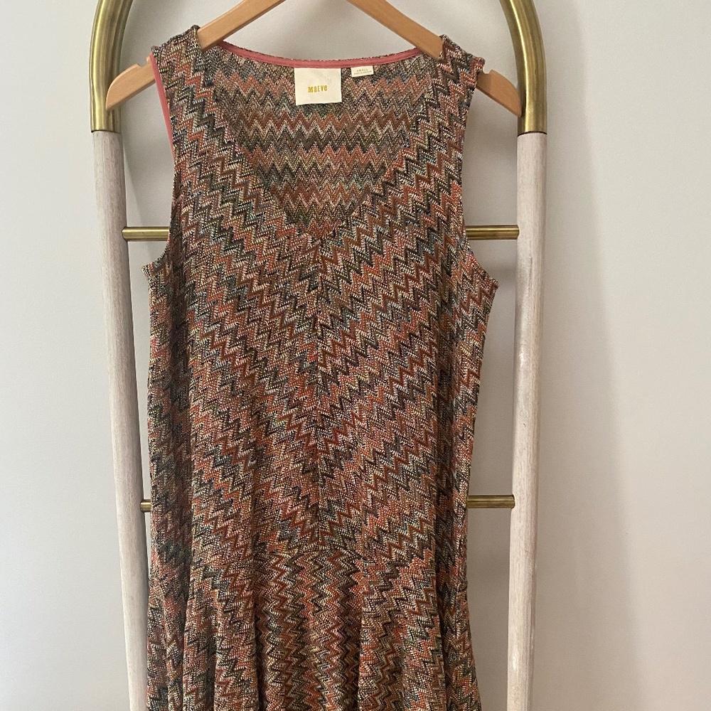 Maeve Multicolor Westwear Sleeveless Flare Knot Boho Chevron Lined Dress Sz S